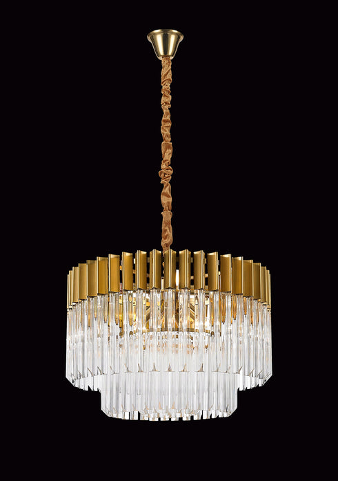 Kuna Brass/Clear Pendant Round 8 Light 60cm